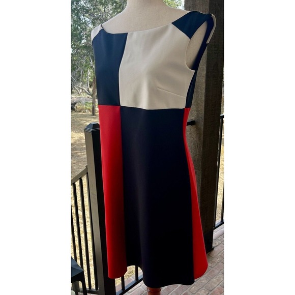 La Petite Robe Chiara Boni Black Red White Colorblock Cocktail Dress Size 44 - Picture 7 of 16